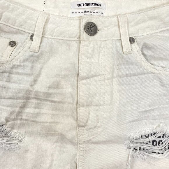 One X One Teaspoon Denim Shorts Chalk Hawk High Wa - Picture 4 of 12